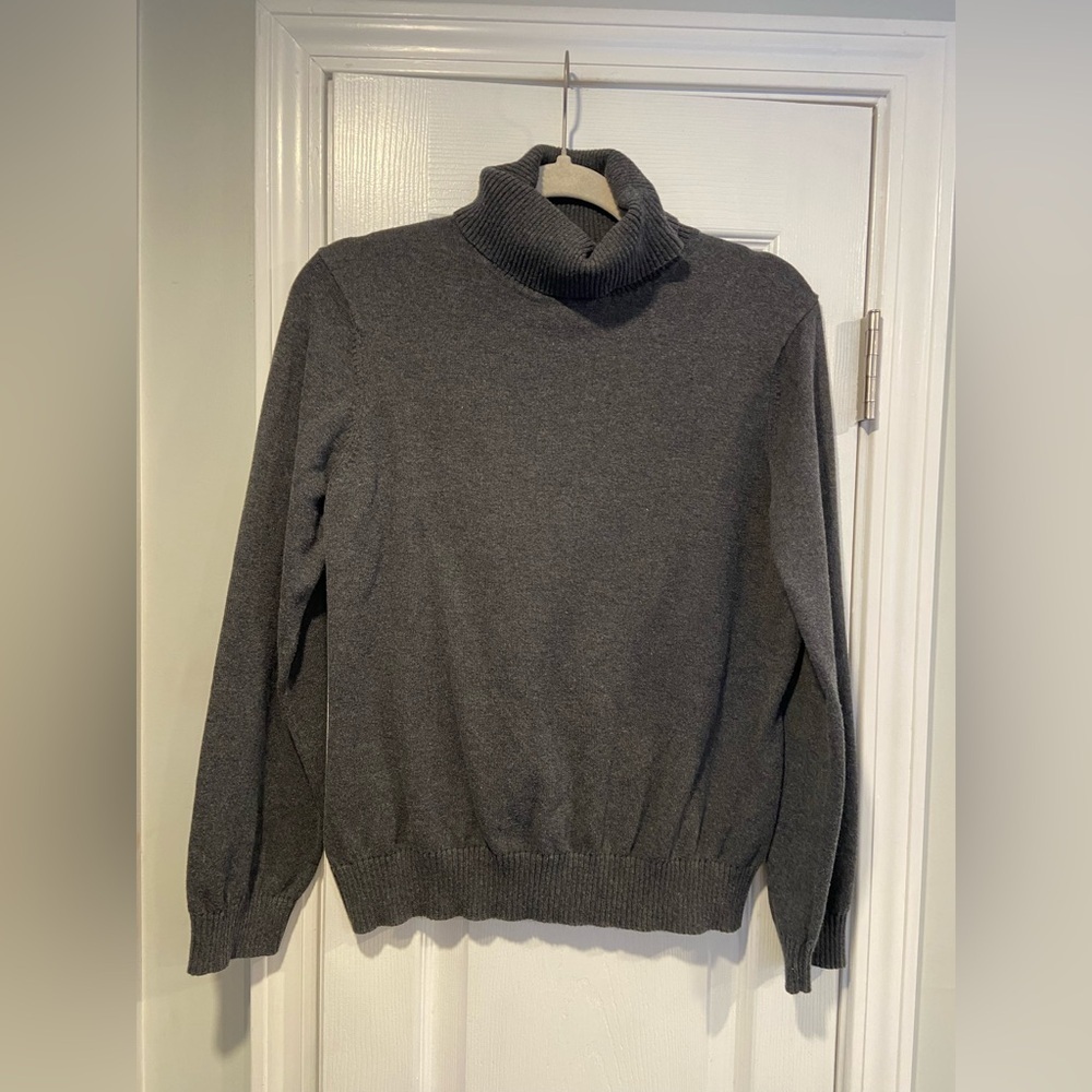 Van Heusen Size L Gray Cotton Knit Turtleneck Pullover Long Sleeve Sweater
